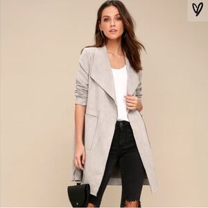 Lulus Faux Suede Drape Front Coat – Medium